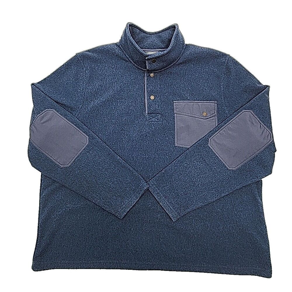 LL Bean Sweatshirt 1/4 Snap Blue Heavy Pocket Sz XXL 2XL Fleece Lined Polyester